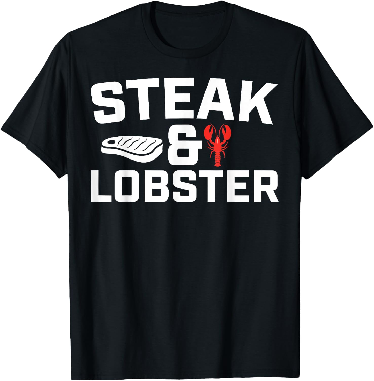 Steak And Lobster, Seafood Cow Beef Crawfish Lobster T-Shirt - T-Shirt | Black
