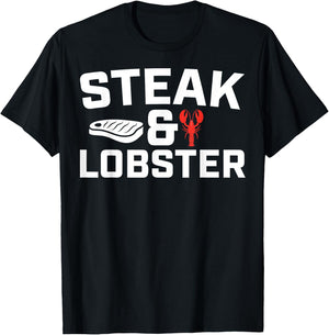 Steak And Lobster, Seafood Cow Beef Crawfish Lobster T-Shirt - T-Shirt | Black