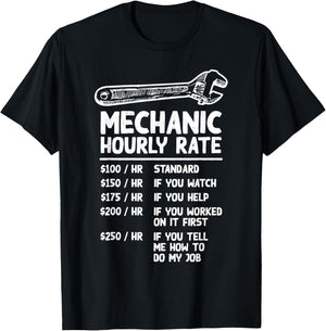 Mechanic Hourly Rate Funny Car Motorcycle Labor Gift T-Shirt - T-Shirt | Black