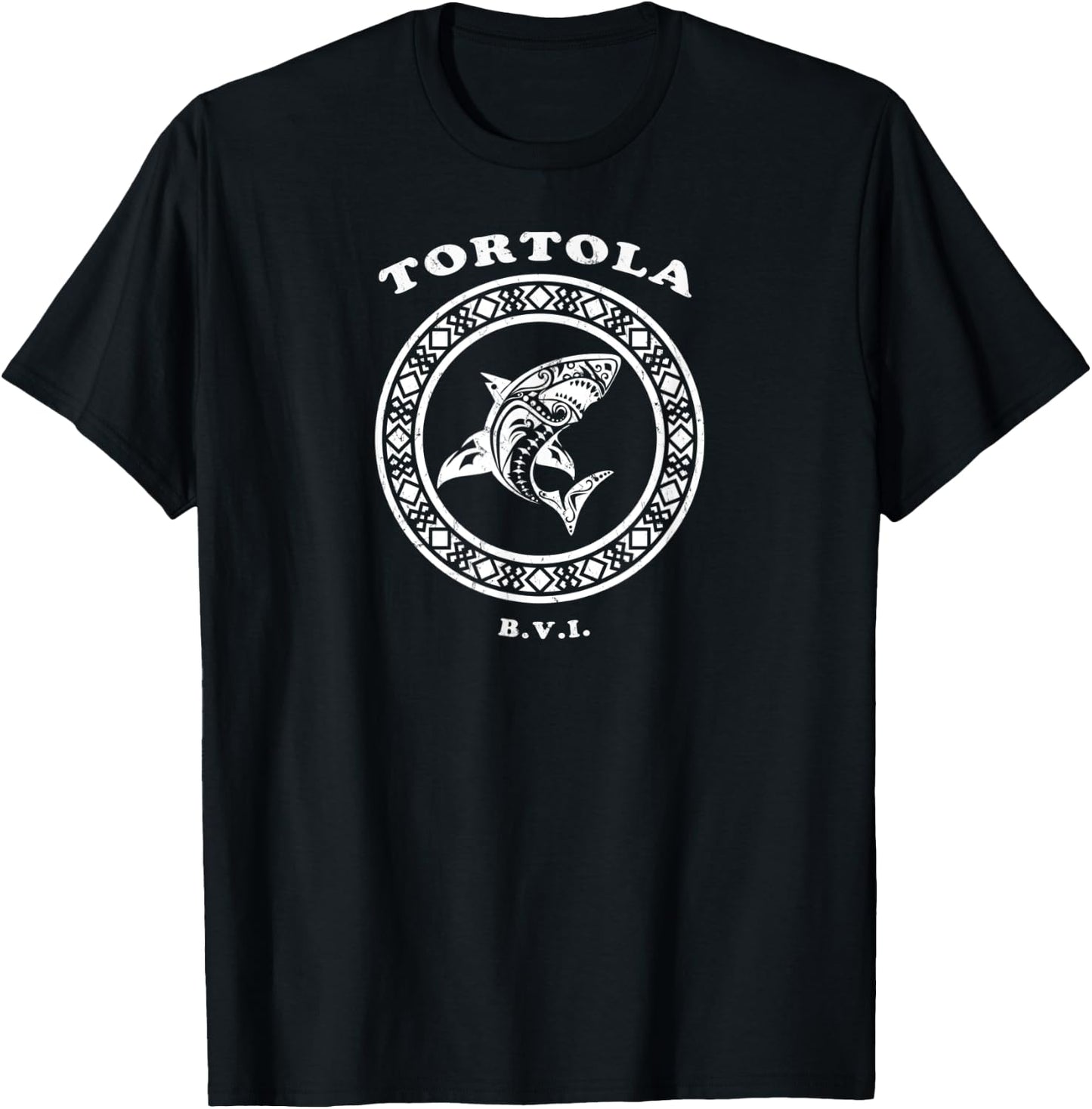 Tortola, BVI Vintage Retro Tribal Shark Vacation T-Shirt - T-Shirt | Black