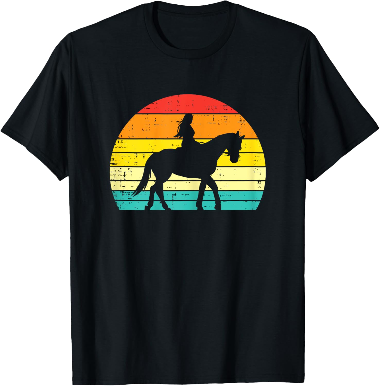 Girl Riding Horse Silhouette Sunset Retro Equestrian Women T-Shirt - T-Shirt | Black