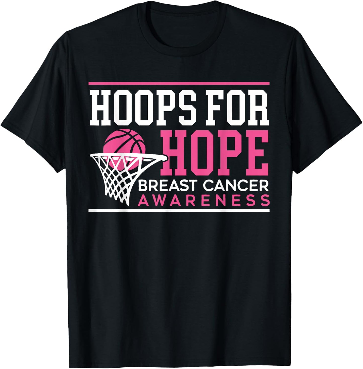 Hoops For Hope Basketball Player Breast Cancer Awareness T-Shirt - T-Shirt | Black