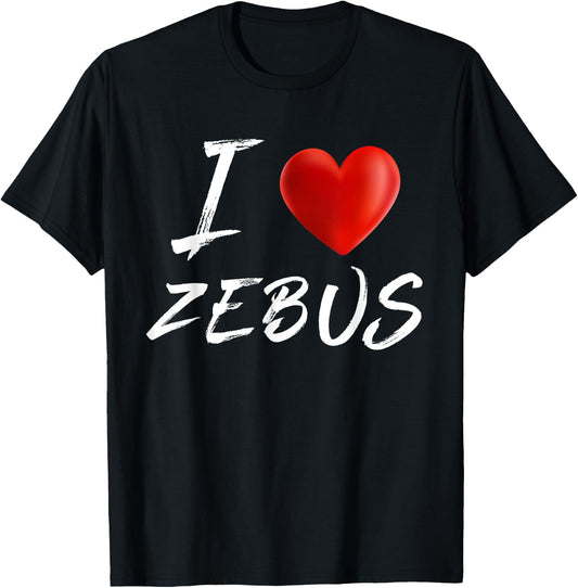 I Love Heart ZEBUS Animal Pet Lover T Shirt T-Shirt - T-Shirt | Black