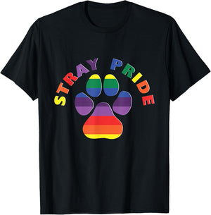 Stray Pride Rainbow Paw Print Dog Adoption T-Shirt - T-Shirt | Black