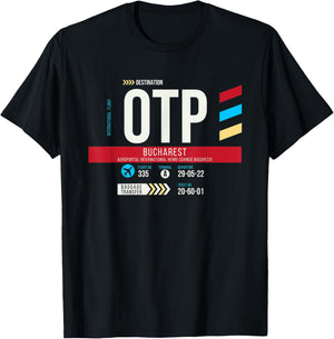 Vintage Bucharest OTP Airport Code Retro Travel Day Romania T-Shirt - T-Shirt | Black