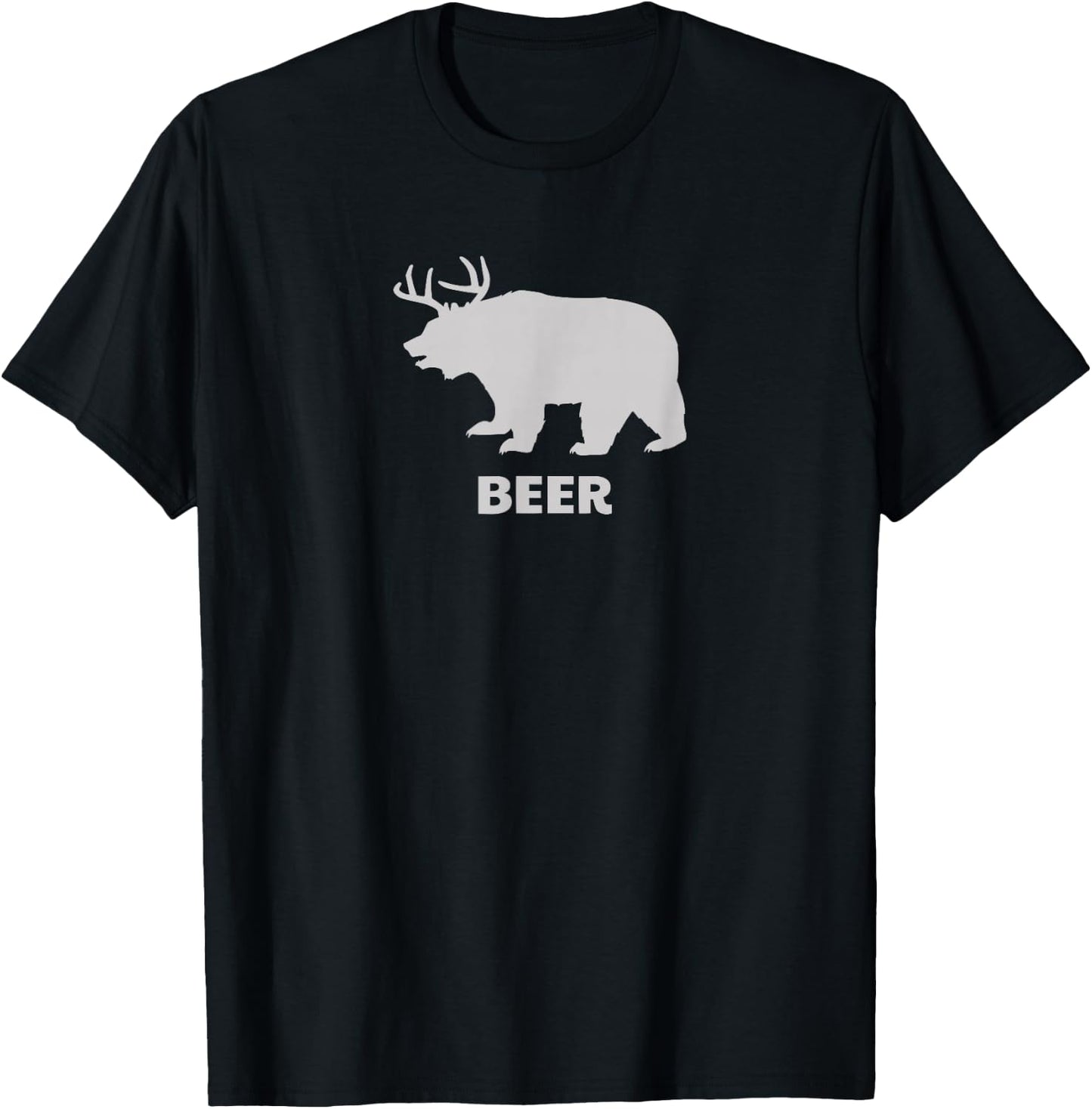 Deer Antlers + Grizzly Bear = Beer, Funny Hunting Drinking T-Shirt - T-Shirt | Black