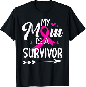 My Mom Is A Survivor Breast Cancer Awareness T-Shirt - T-Shirt | Black