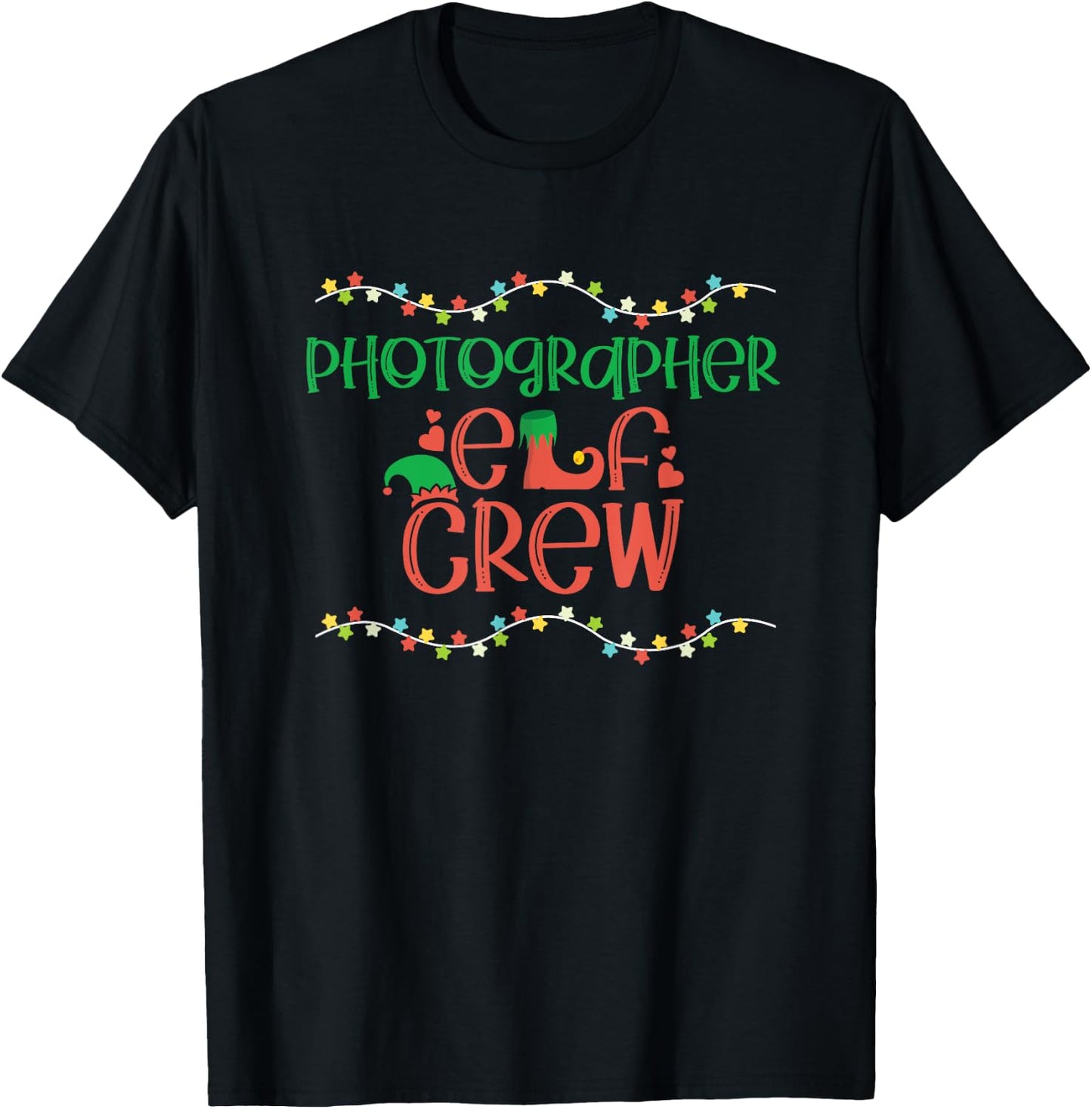 Photographer Christmas Elf Photography Camera Lover Gift T-Shirt - T-Shirt | Black
