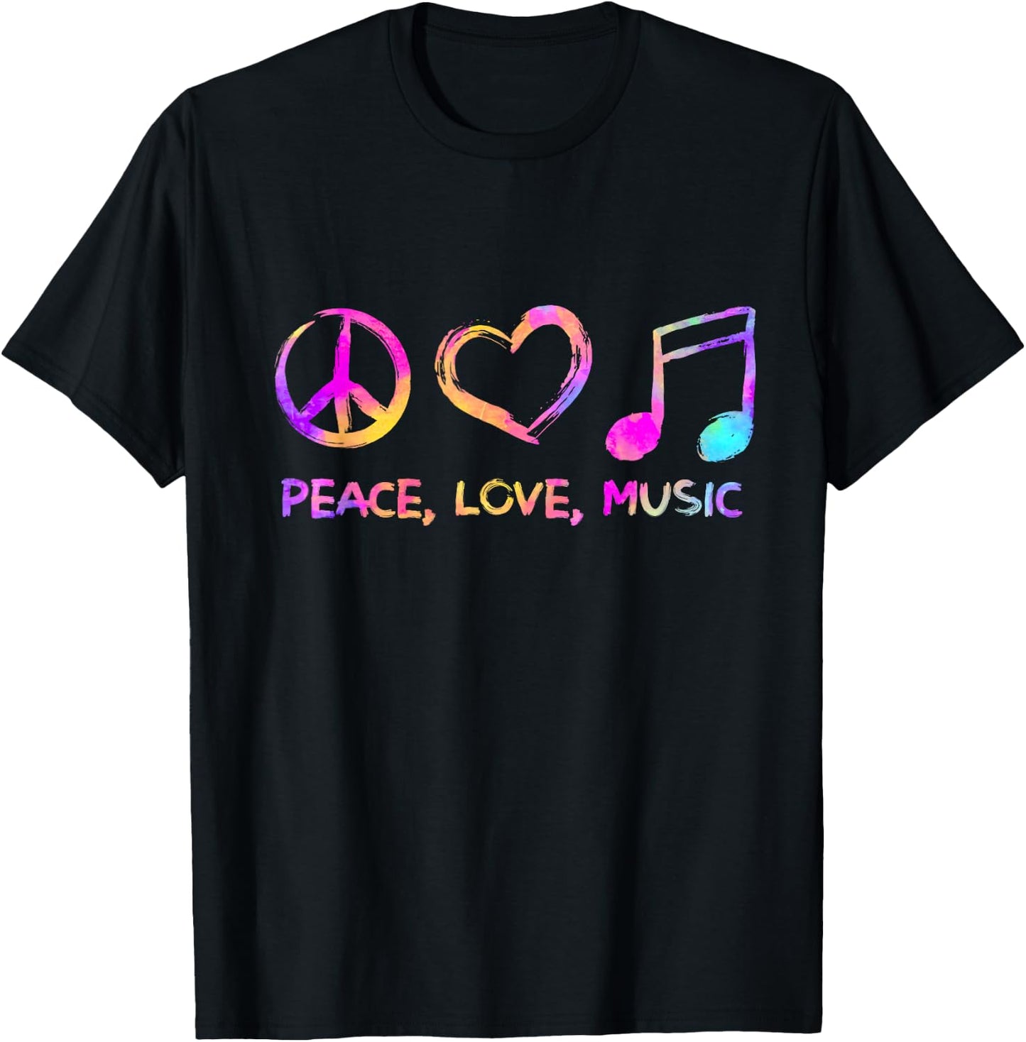 Peace Love Music Hippie T-Shirt - T-Shirt | Black