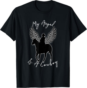 My Angel Is A Cowboy | Country Horse Remembrance Gift T-Shirt - T-Shirt | Black