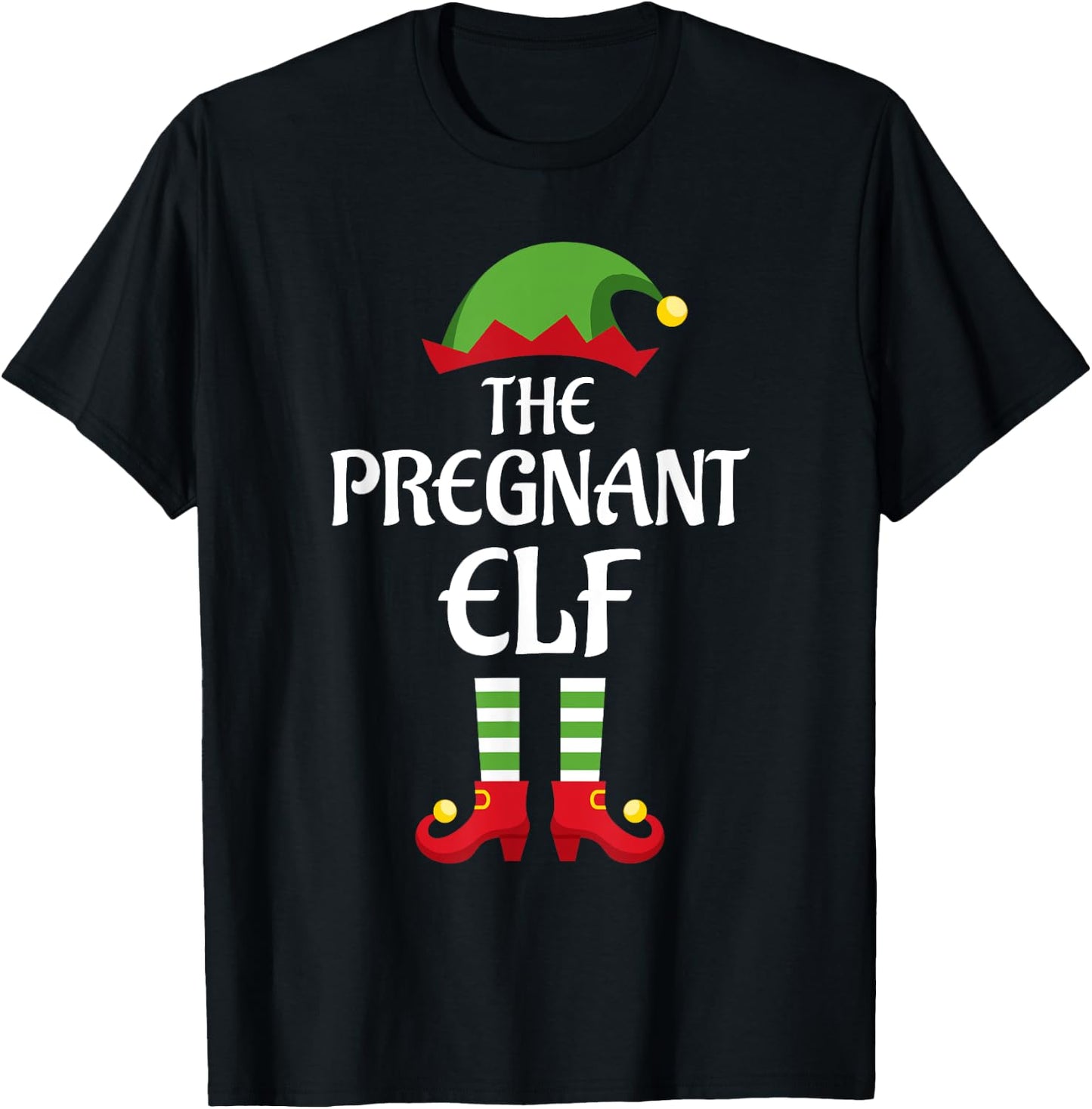 Pregnant Elf Family Matching Group Christmas T-Shirt - T-Shirt | Black