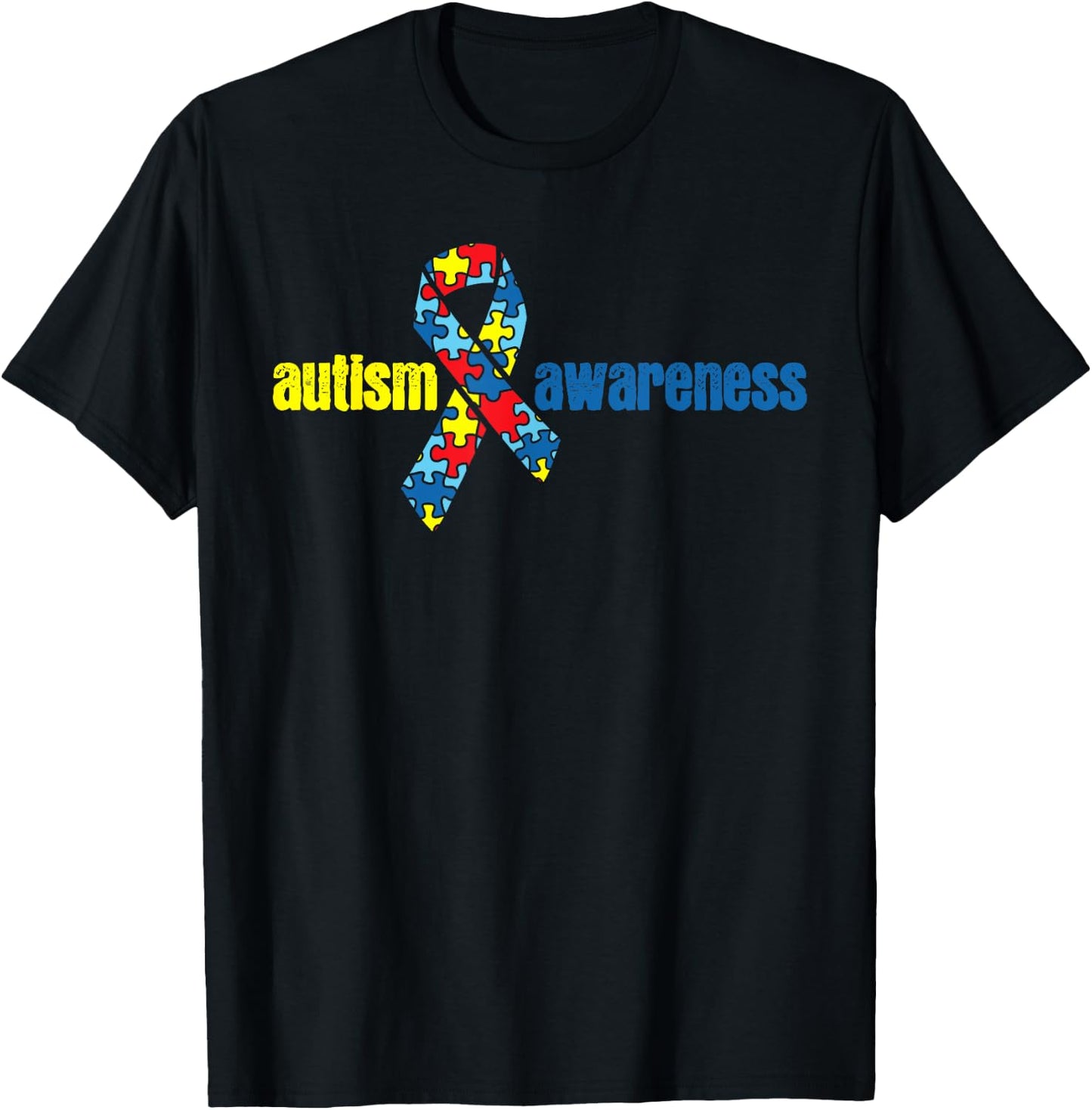Autism Autism Awareness Ribbon Piece Gift T-Shirt - T-Shirt | Black