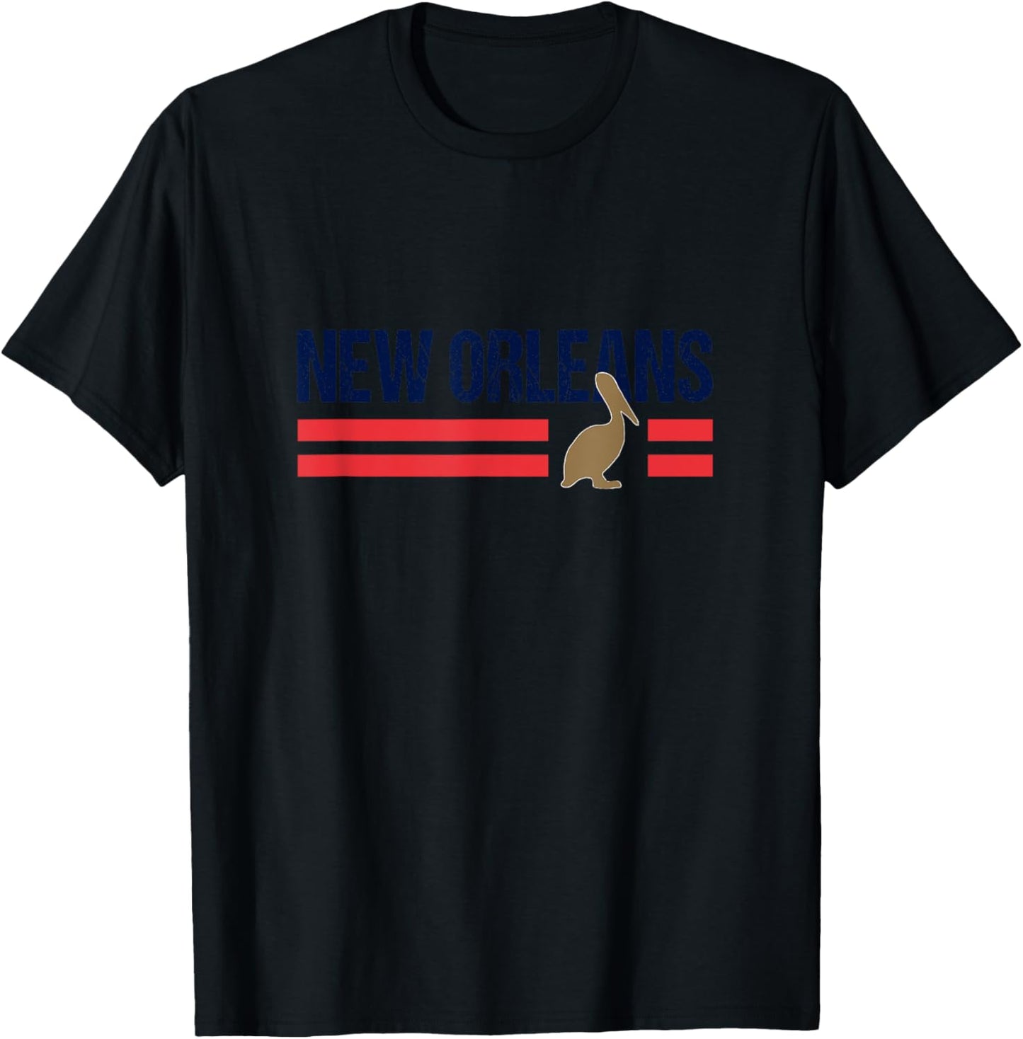 Pelican Retro Stripes New Orleans Vintage New Orleans Local T-Shirt - T-Shirt | Black