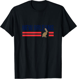 Pelican Retro Stripes New Orleans Vintage New Orleans Local T-Shirt - T-Shirt | Black