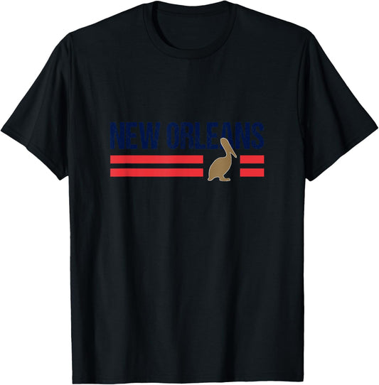 Pelican Retro Stripes New Orleans Vintage New Orleans Local T-Shirt - T-Shirt | Black