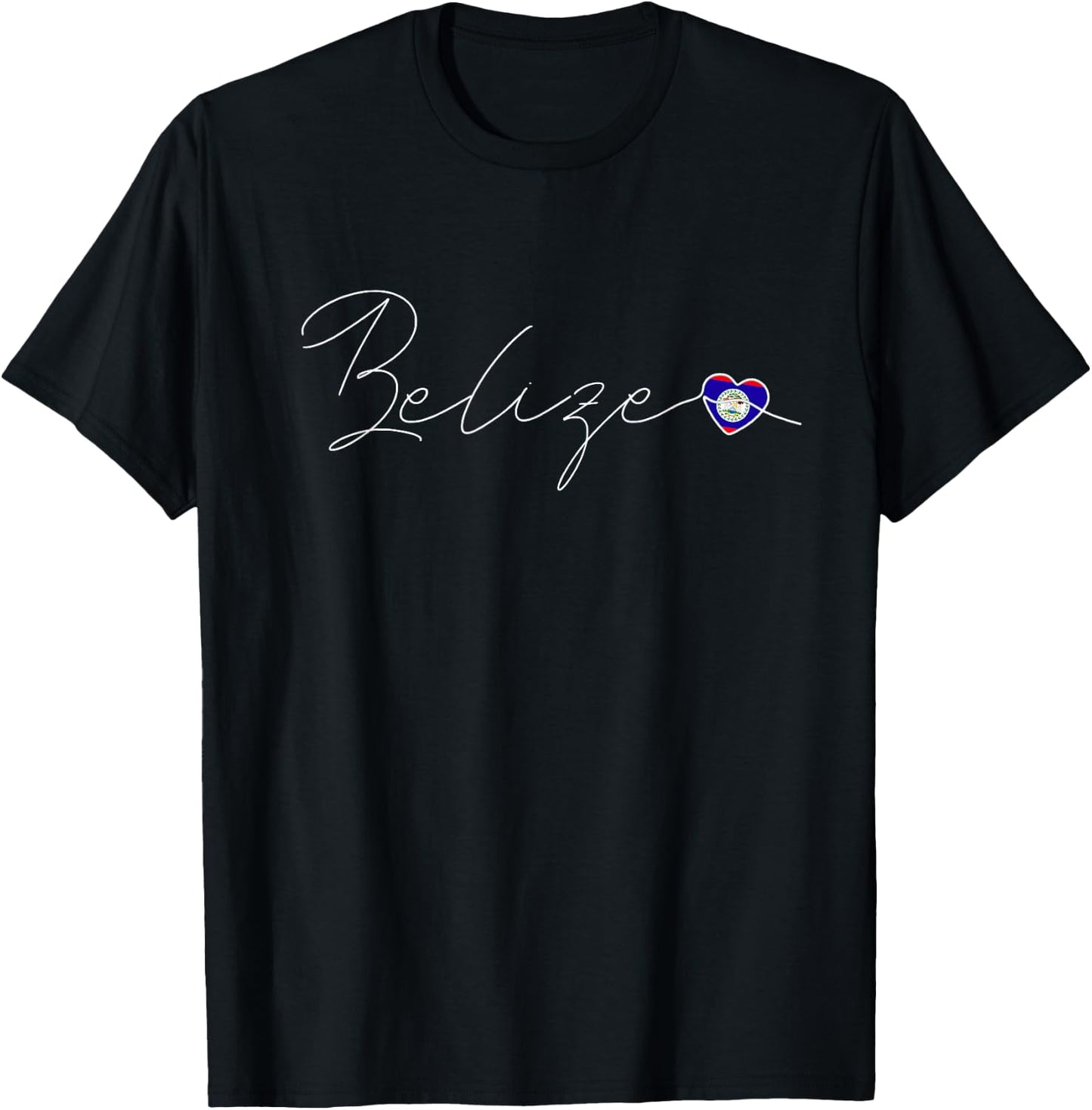 Belize Love Belizian Flag and Heart on Belize T-Shirt - T-Shirt | Black