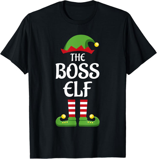 Boss Elf Family Matching Group Christmas T-Shirt - T-Shirt | Black