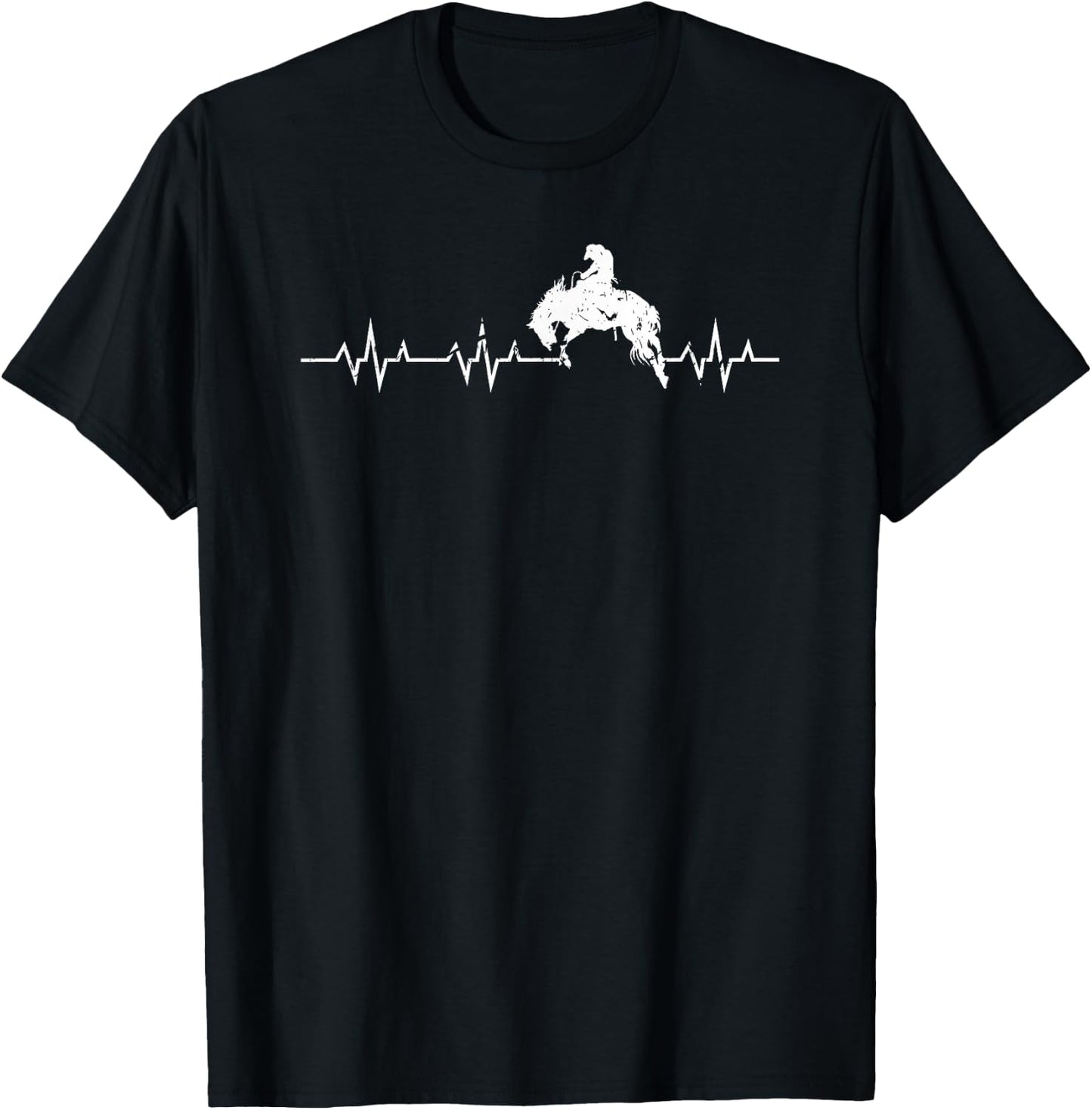 Rodeo Heartbeat, Bronc Riding Bucking Horse Western Cowboy T-Shirt - T-Shirt | Black