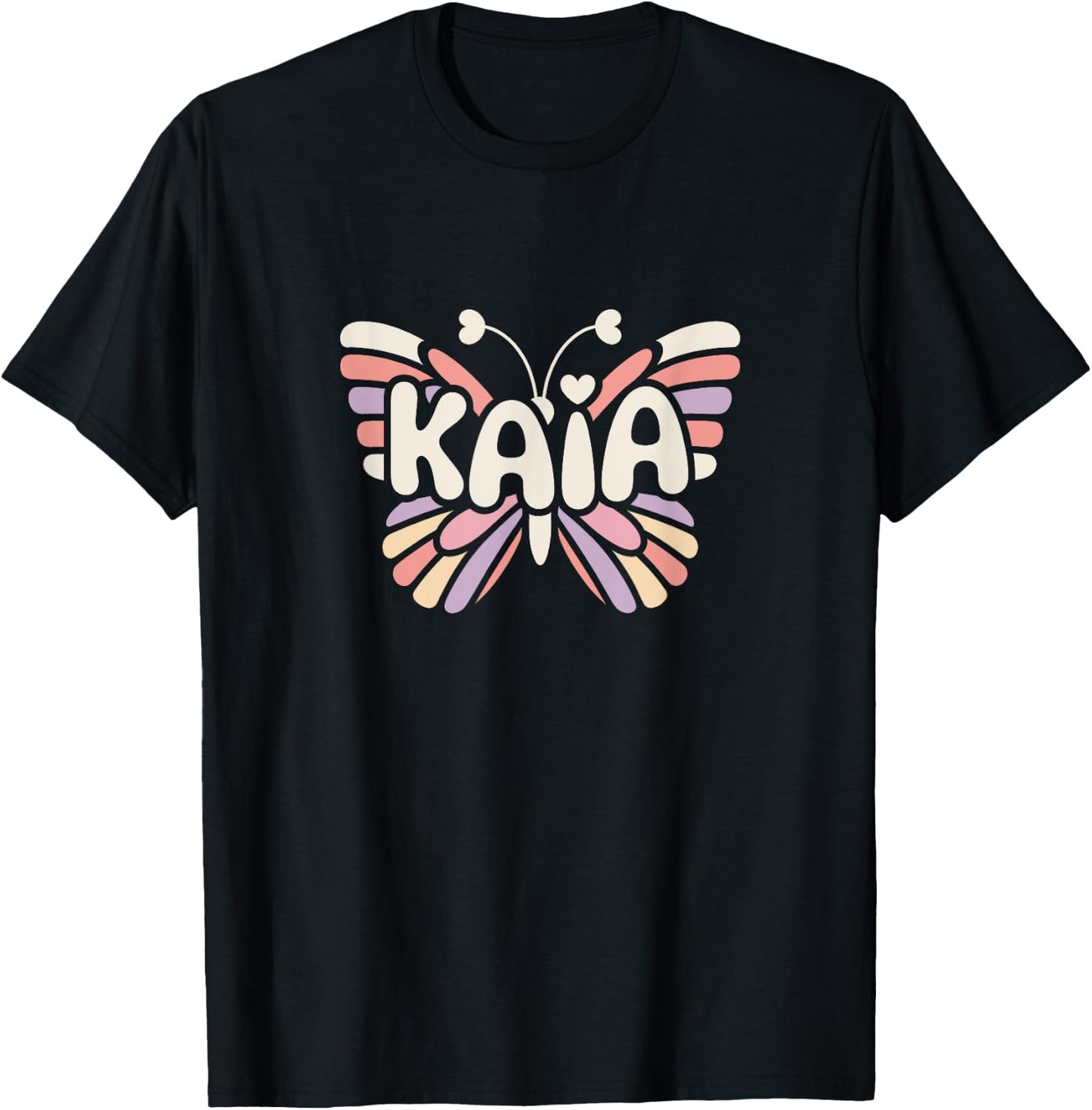 Kaia Butterfly - Personalized Cute Name Word Art T-Shirt - T-Shirt | Black