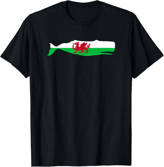Funny Whale Wales Flag Pun for Welsh American Whales Lover T-Shirt - T-Shirt | Black