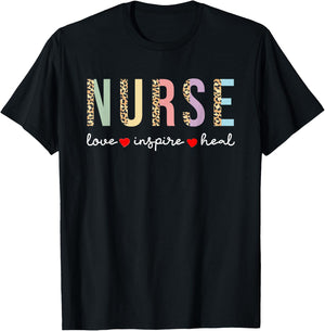 Leopard print Nurse Love Inspire Heal T-Shirt - T-Shirt | Black