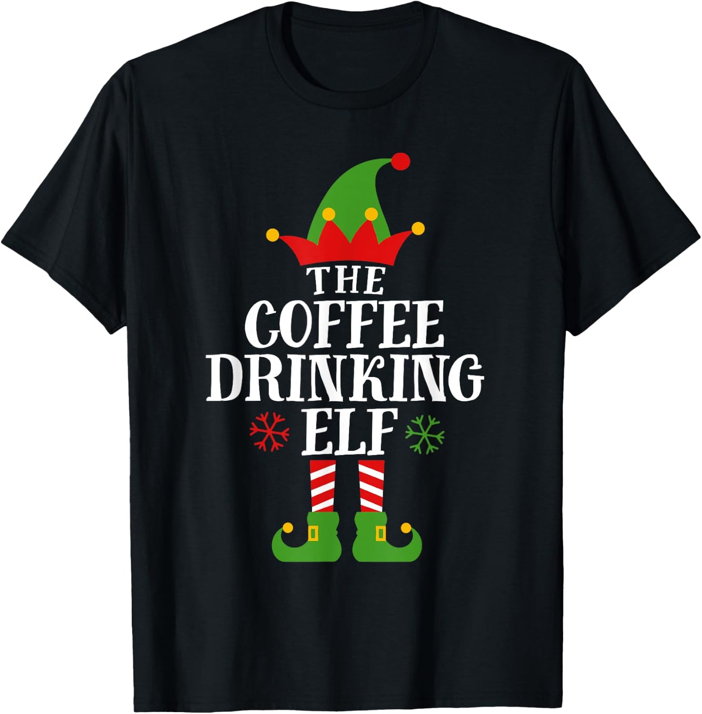 The Coffee Drinking Elf Funny Matching Family Christmas T-Shirt - T-Shirt | Black