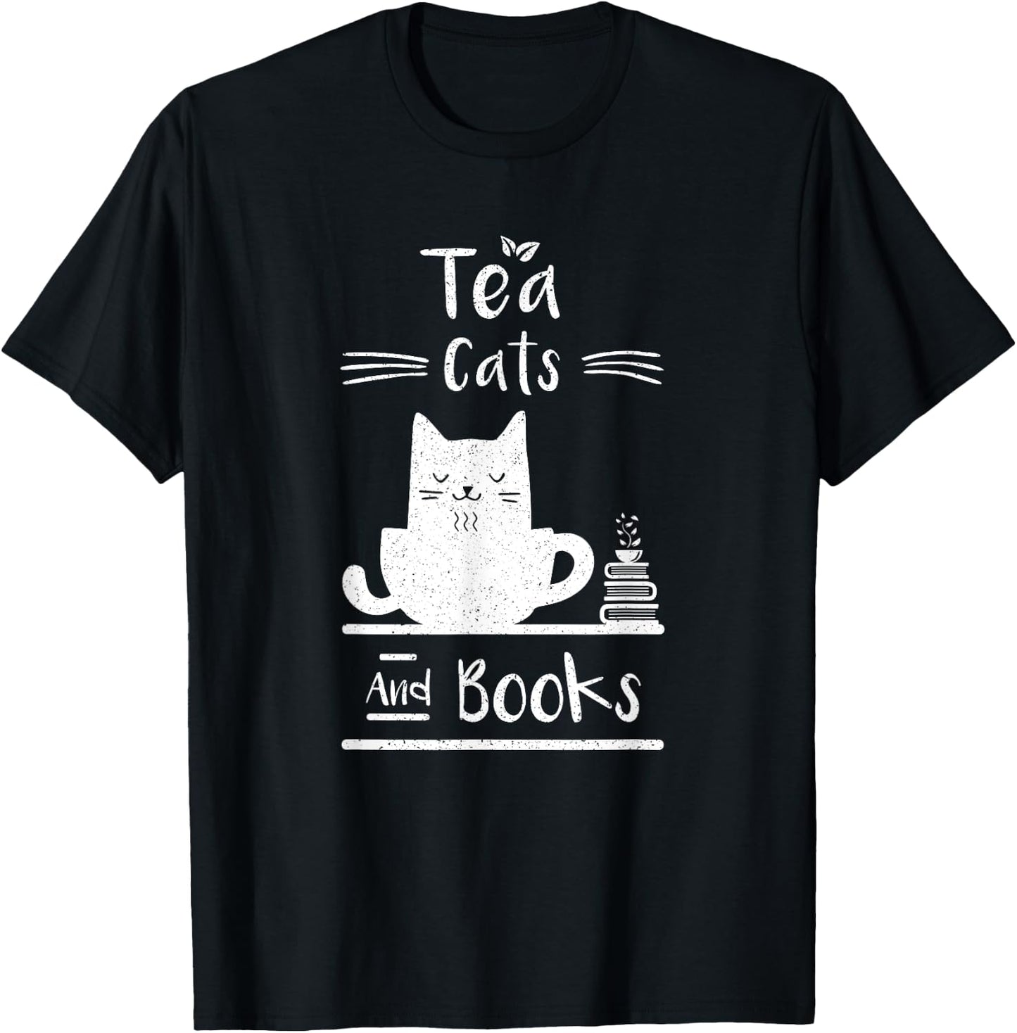 Tea Cats And Books T-Shirt - T-Shirt | Black