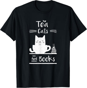 Tea Cats And Books T-Shirt - T-Shirt | Black