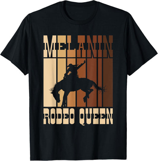 Bronc Riding Melanin Rodeo Queen African American Cowgirl T-Shirt - T-Shirt | Black