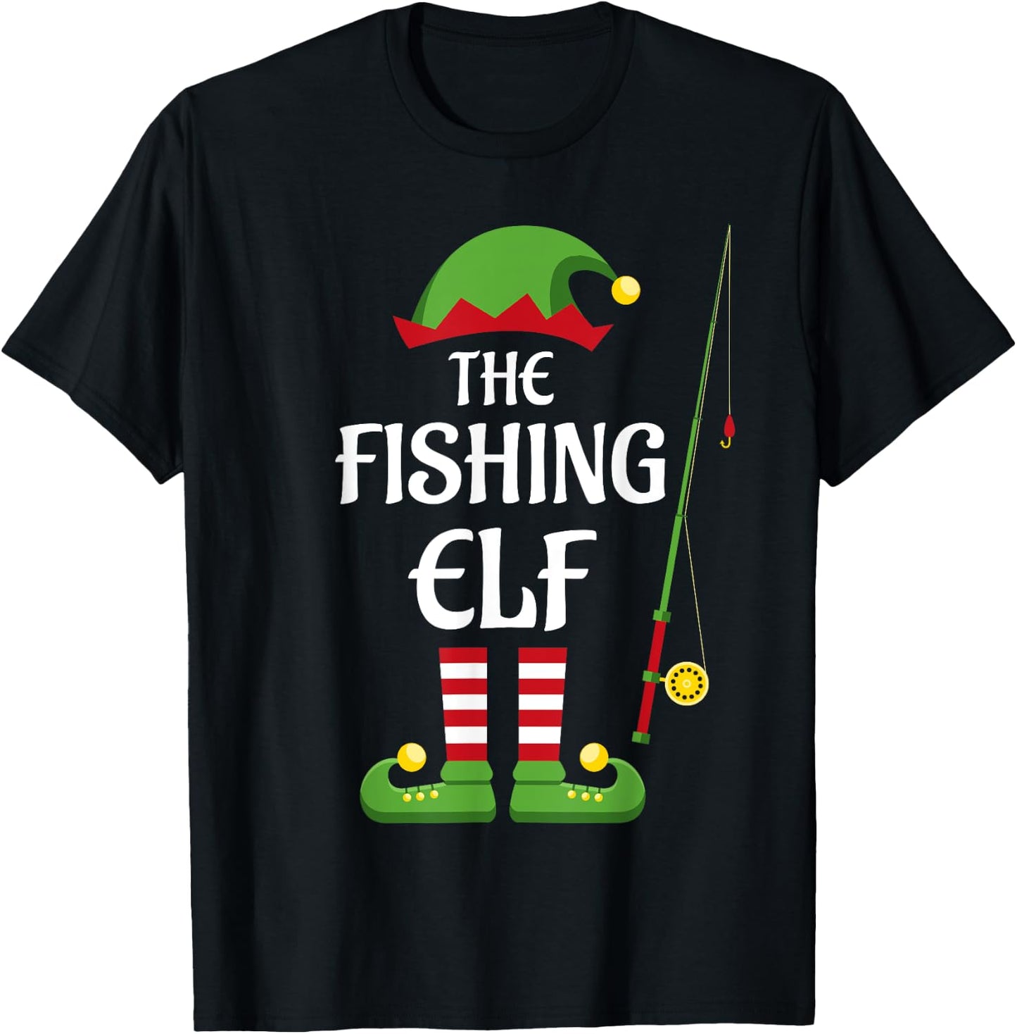 Fishing Elf Family Matching Group Christmas T-Shirt - T-Shirt | Black
