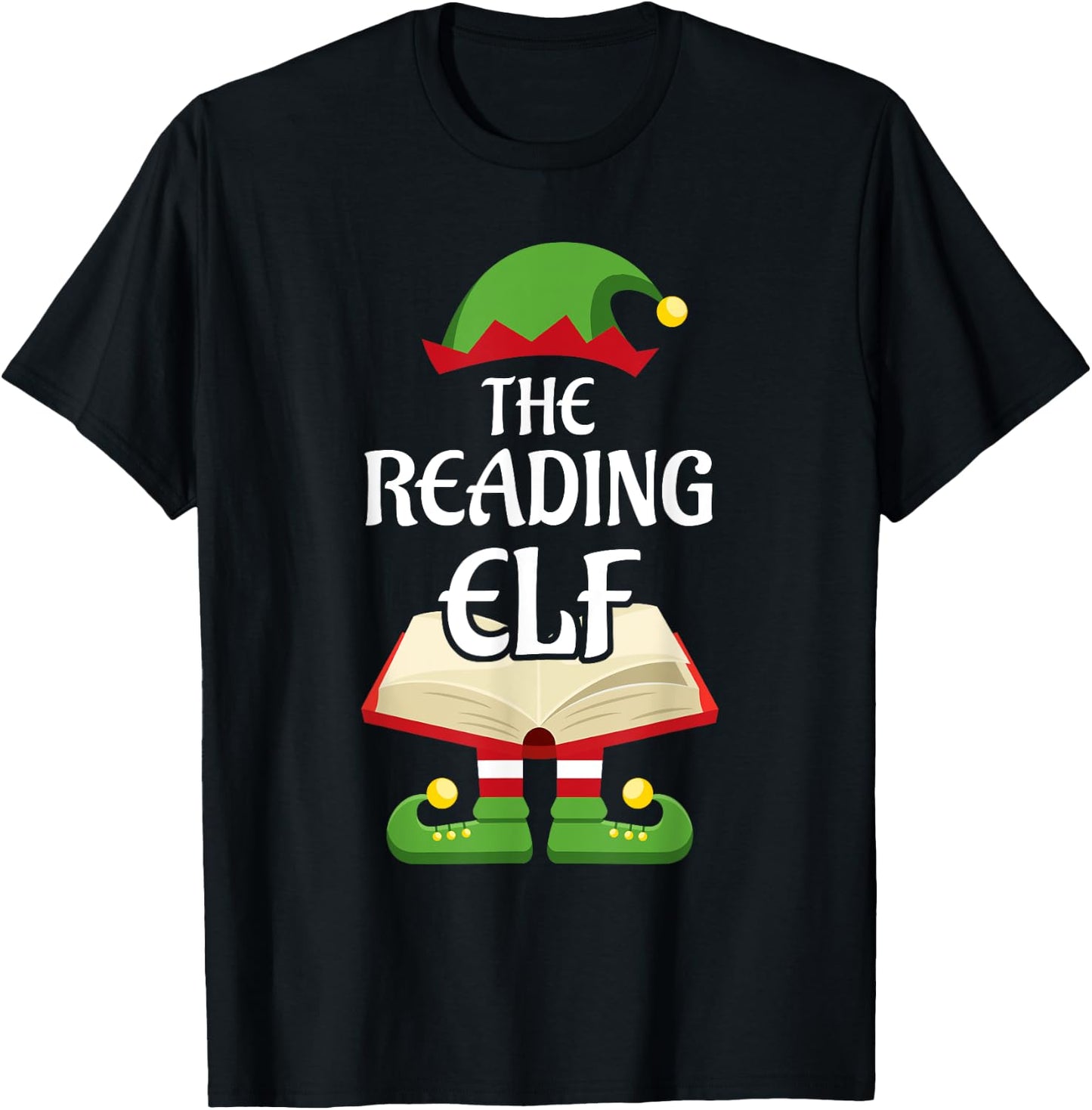 Reading Elf Family Matching Group Christmas Books T-Shirt - T-Shirt | Black
