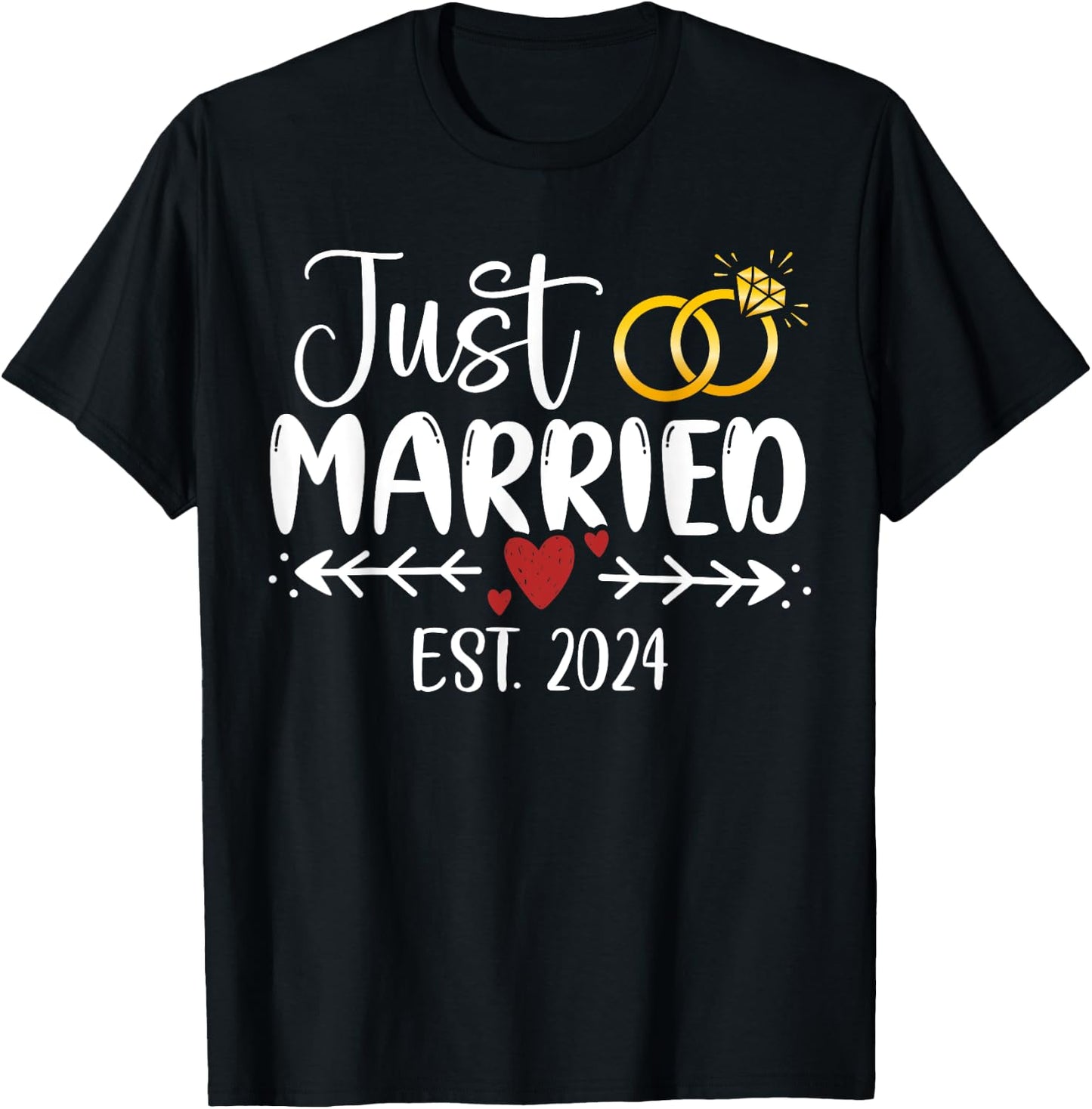Just Married 2024 Couple Newlywed Bride And Groom Wedding T-Shirt - T-Shirt | Black