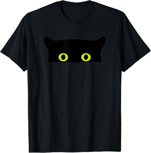 Funny Animal Black Cat Face Peeking Eyes T-Shirt - T-Shirt | Black