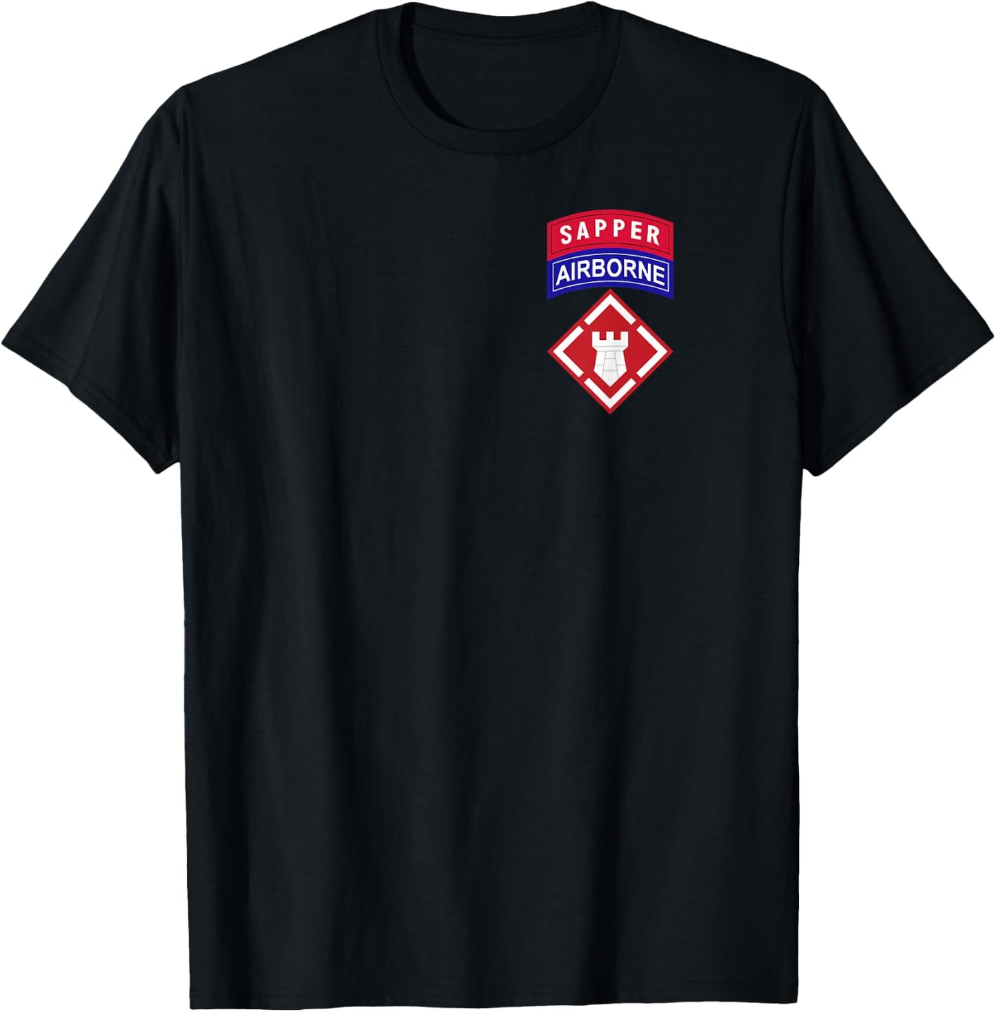 20th Engineer Brigade Patch w Airborne and Sapper Tab T-Shirt - T-Shirt | Black