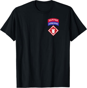 20th Engineer Brigade Patch w Airborne and Sapper Tab T-Shirt - T-Shirt | Black