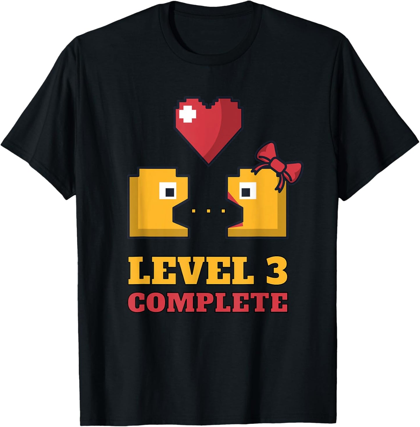 Funny Gamers Level 3 Complete 3rd Wedding Anniversary T-Shirt - T-Shirt | Black