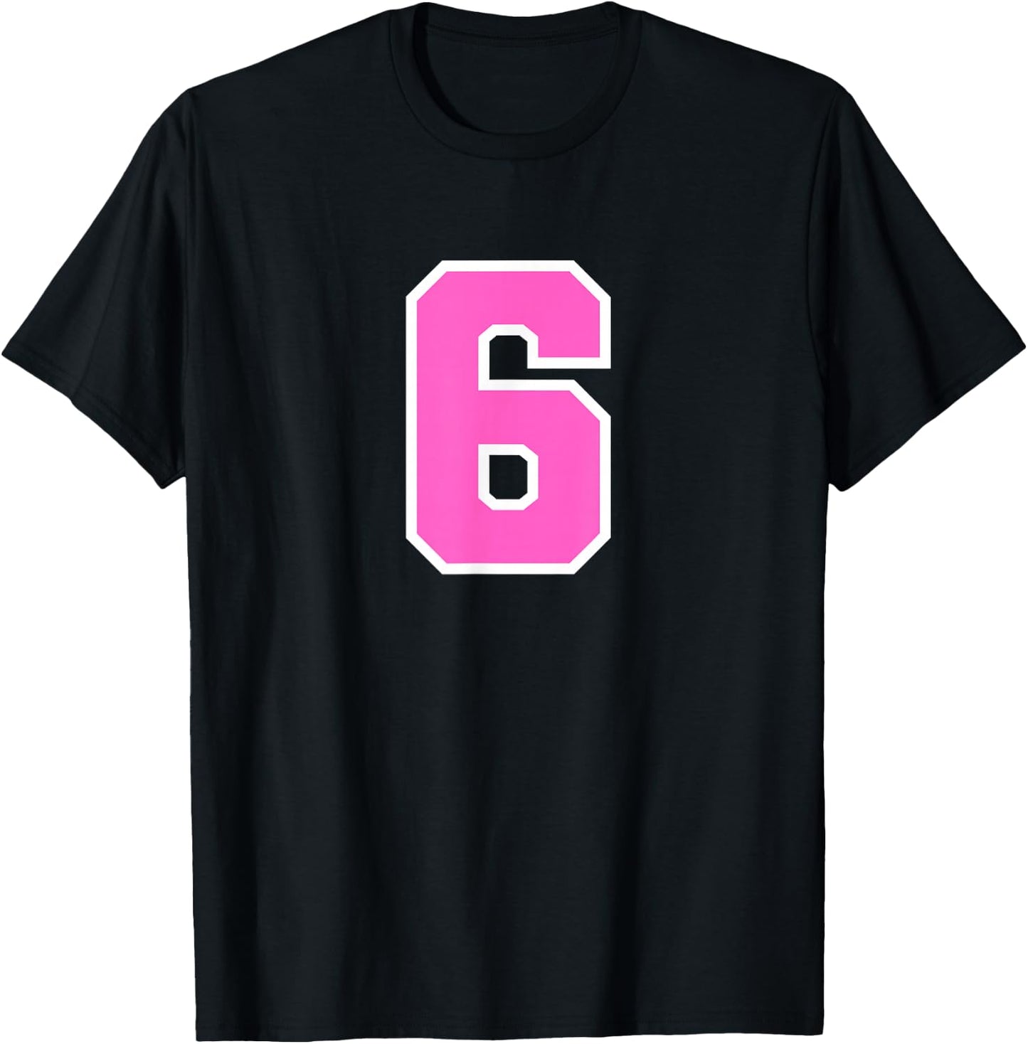 Pink Sports Team Number #6 T-Shirt - T-Shirt | Black