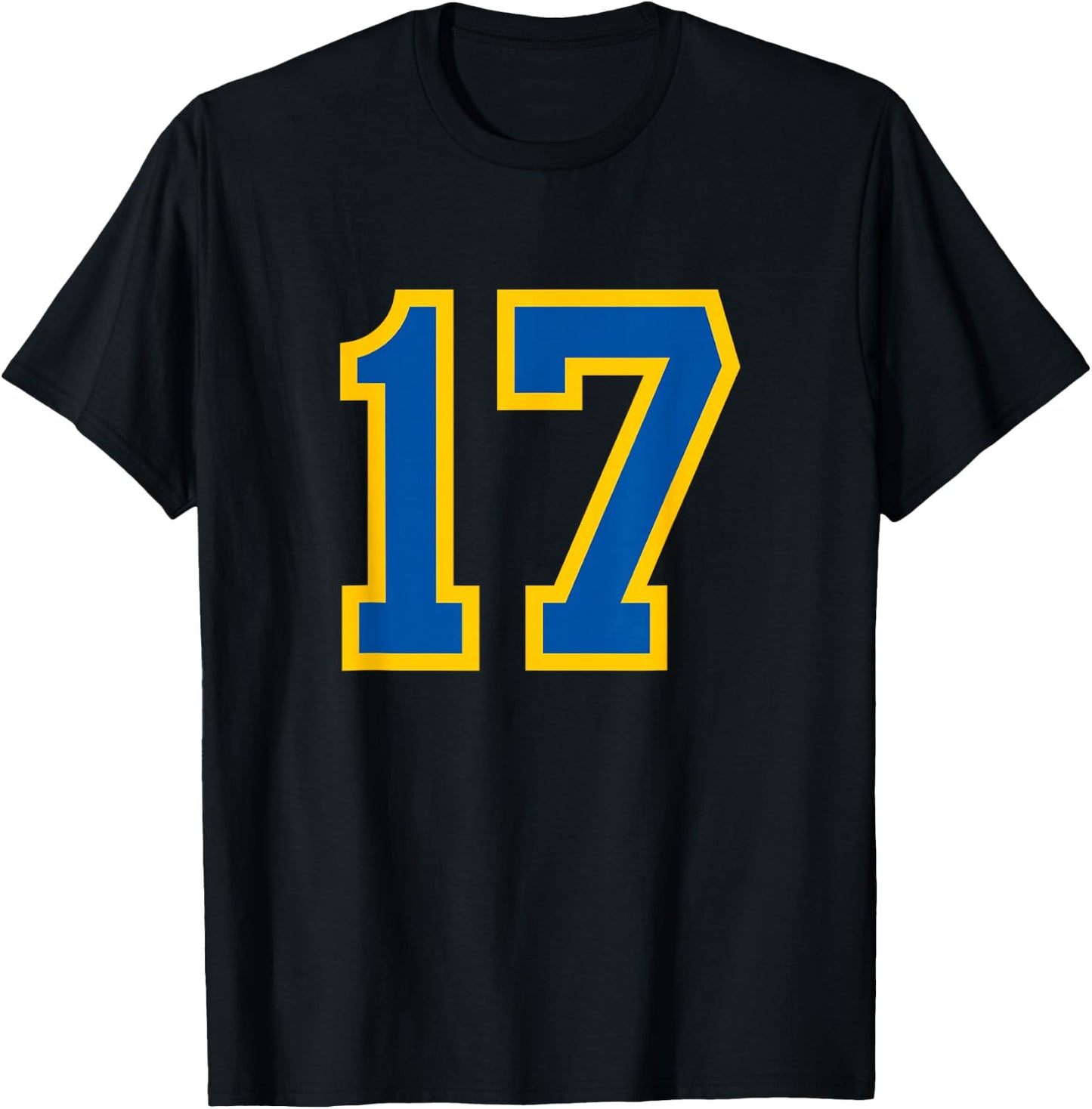 Blue Yellow Sport Team Number #17 T-Shirt - T-Shirt | Black