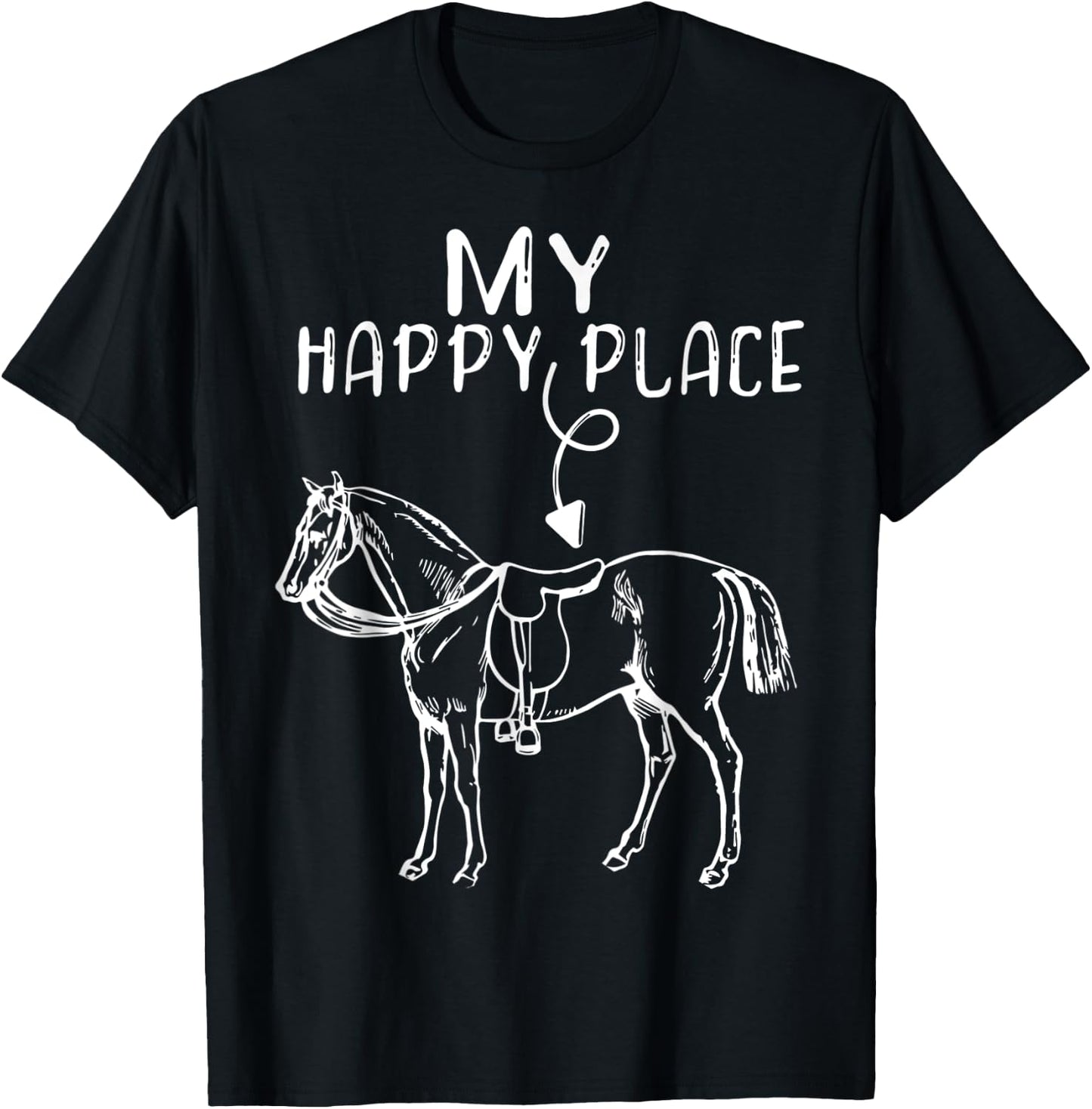 My Happy Place Horse Lover Horseback Riding Equestrian T-Shirt - T-Shirt | Black