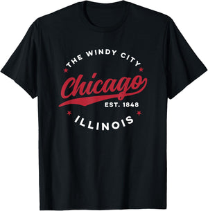 Vintage Chicago Windy City Illinois America Nickname Red T-Shirt - T-Shirt | Black