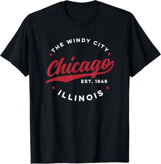 Vintage Chicago Windy City Illinois America Nickname Red T-Shirt - T-Shirt | Black