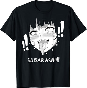 Ahegao Face Shirt Anime Manga Hentai Girl Subarashii Apparel T-Shirt - T-Shirt | Black