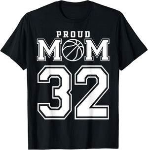 Number 32 Custom Proud Basketball Mom Personalized T-Shirt - T-Shirt | Black
