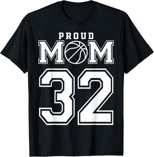 Number 32 Custom Proud Basketball Mom Personalized T-Shirt - T-Shirt | Black