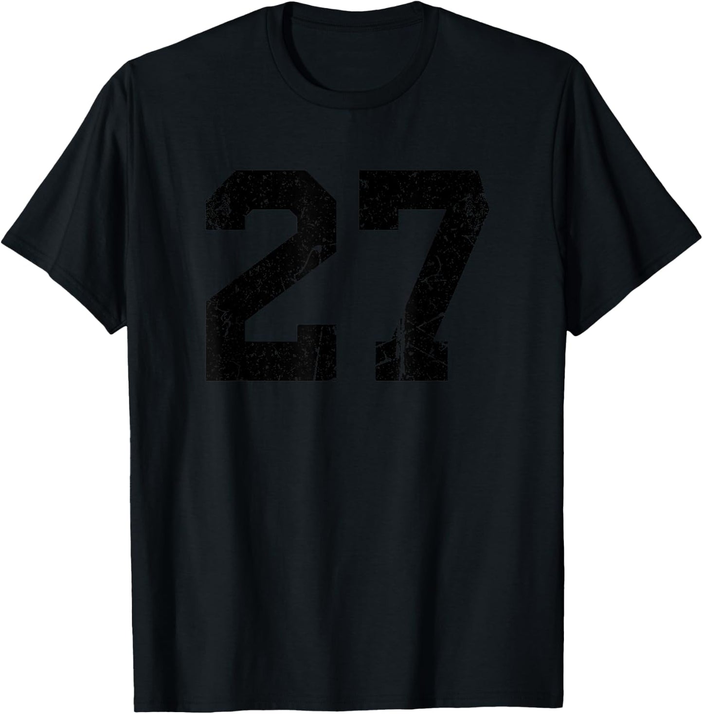 Number #27 Sport Black Distressed Varsity Number T-Shirt - T-Shirt | Black