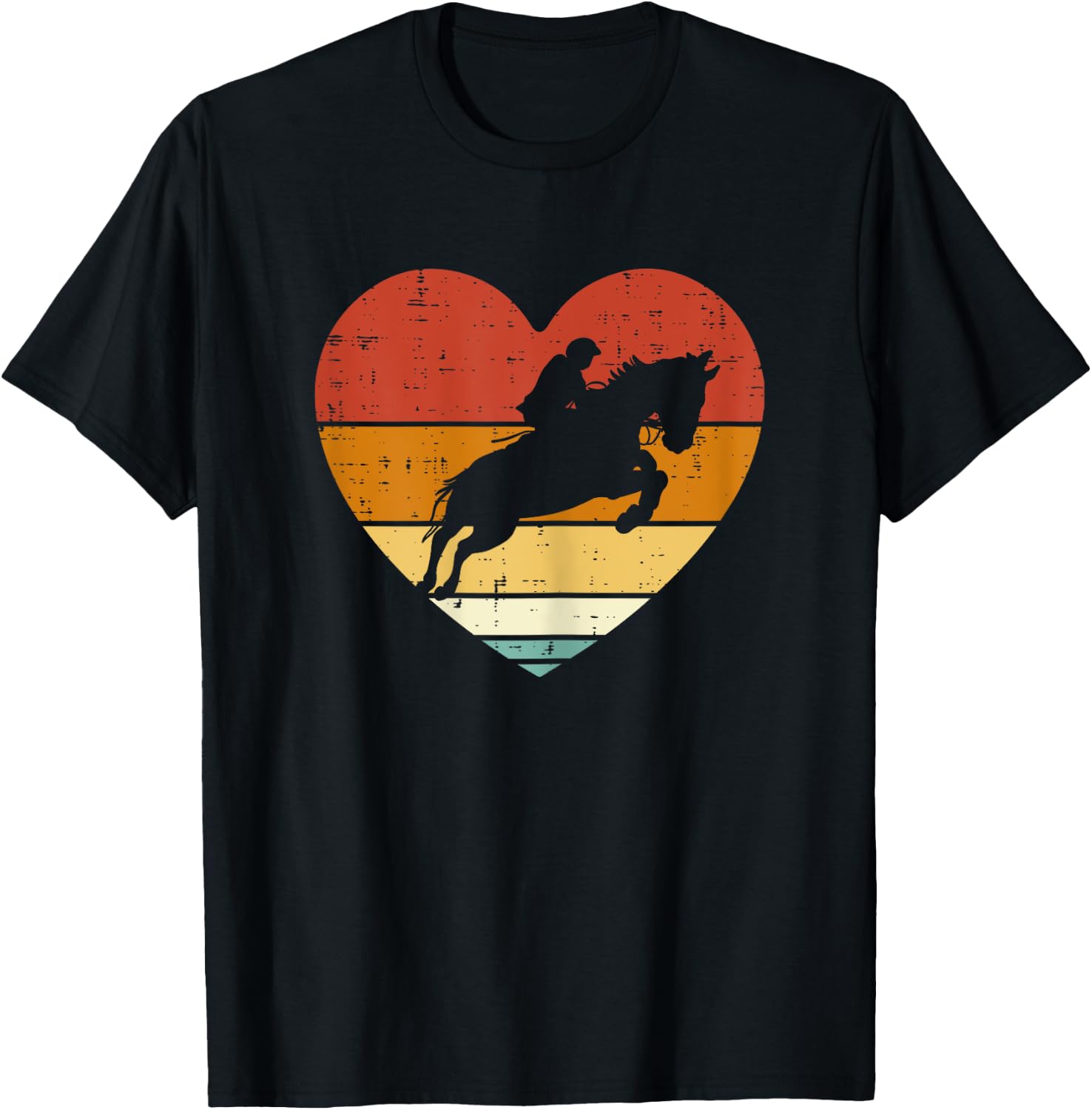 Equestrian Horse Jump Heart Sunset Retro Women Kids Girls T-Shirt - T-Shirt | Black