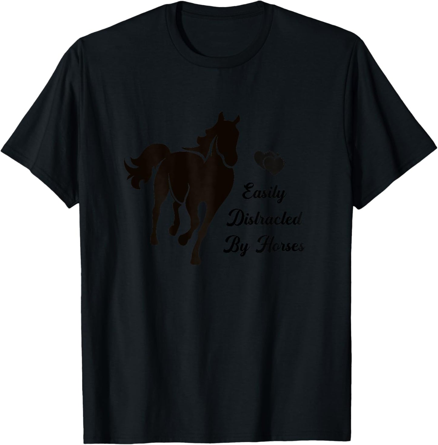 Easily Distracted By Horses Horse Back Riding Graphic T-Shirt - T-Shirt | Black