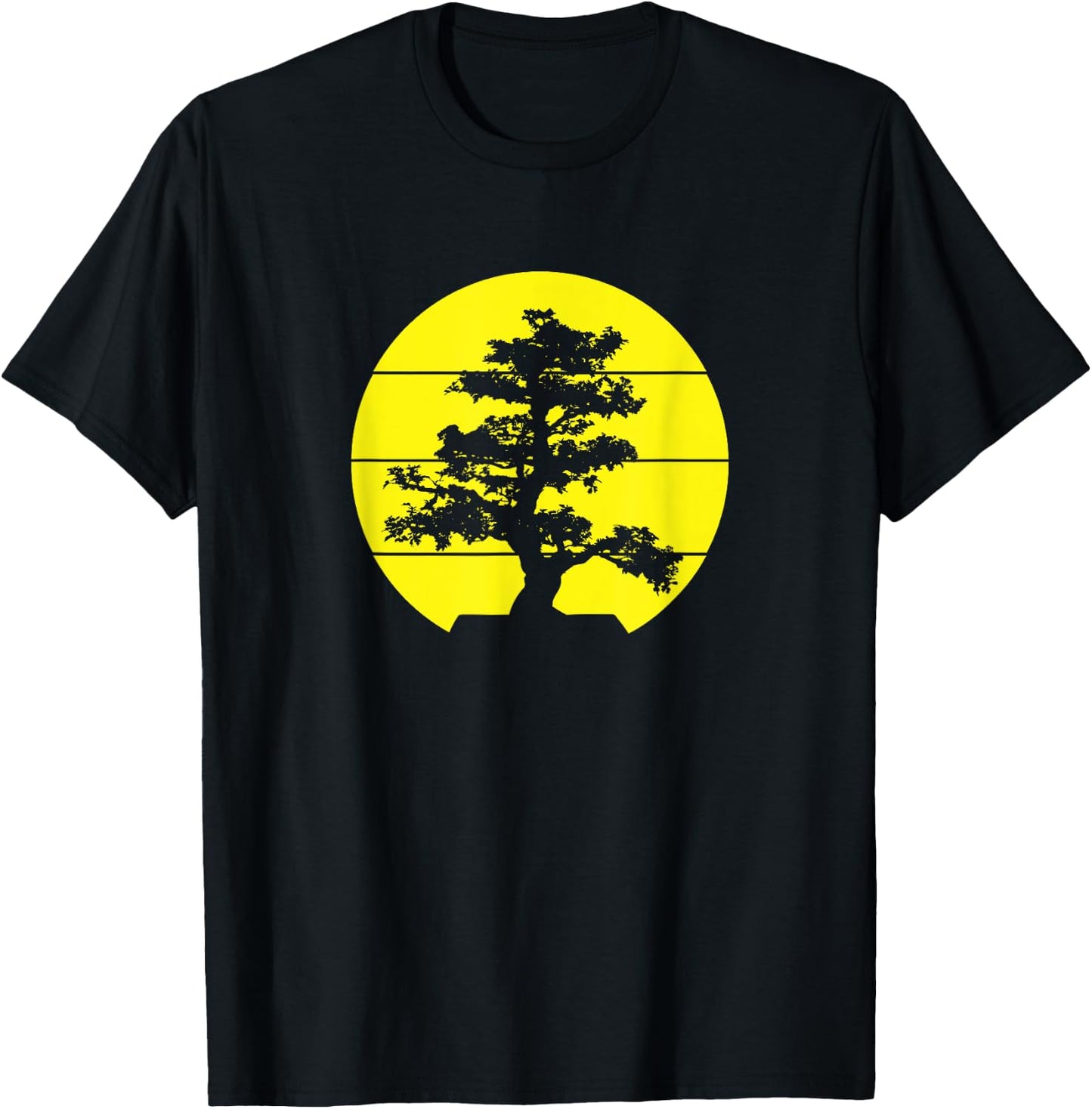 Pacific Ocean Beach Bonsai Tree Yellow Sun Retro Vintage Men Women Girls Kids T-Shirt - T-Shirt | Black
