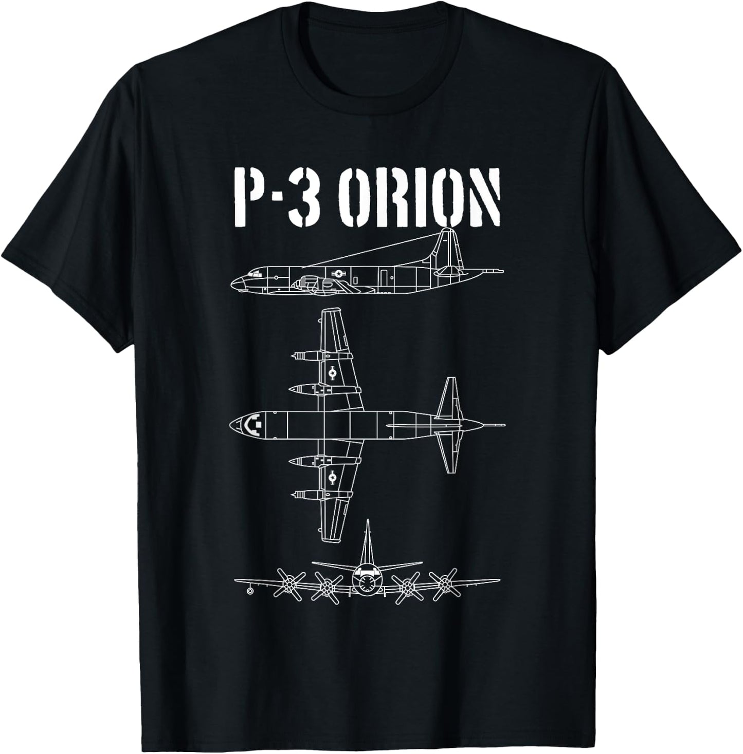 THE SALTY VETERAN P-3 Orion Military Airplane Schematic Orion Pilot -Adults Black Cotton T-Shirt - T-Shirt | Black