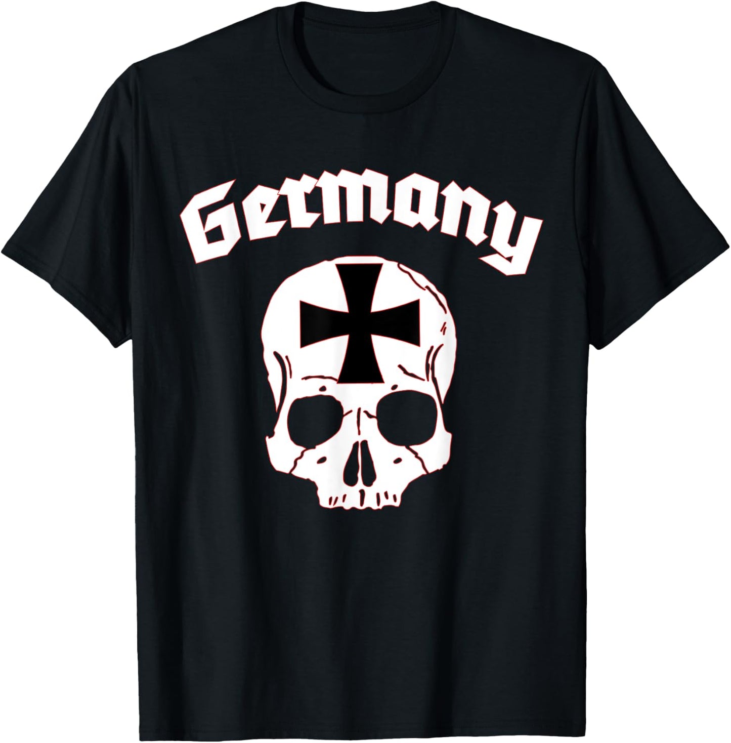 Germany Skull Old German Lettering Iron Cross T-Shirt - T-Shirt | Black